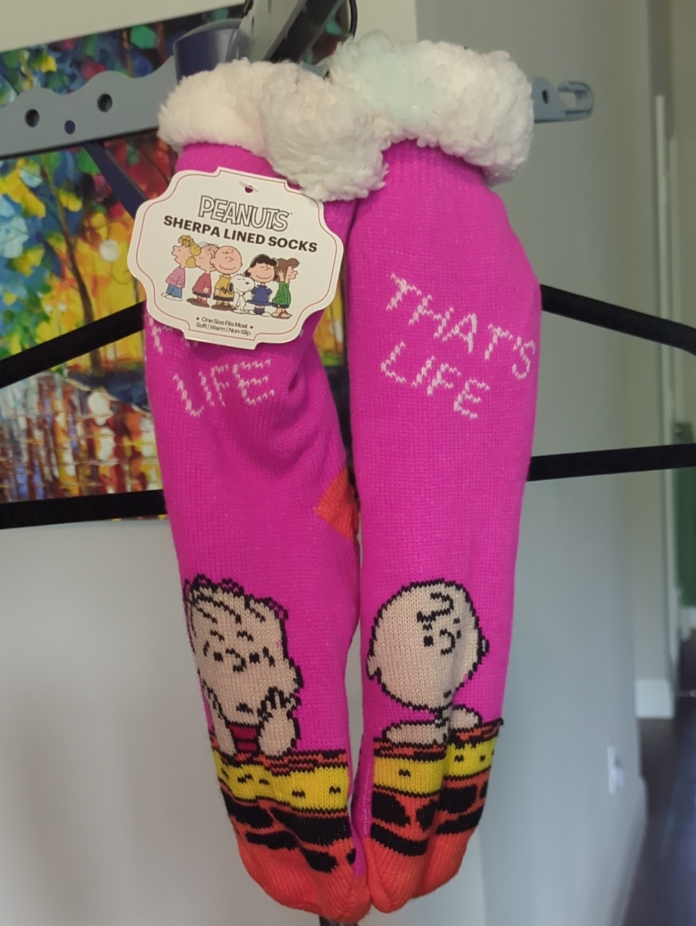Peanuts Kids Sherpa-Lined Socks - Pink with Orange & Black